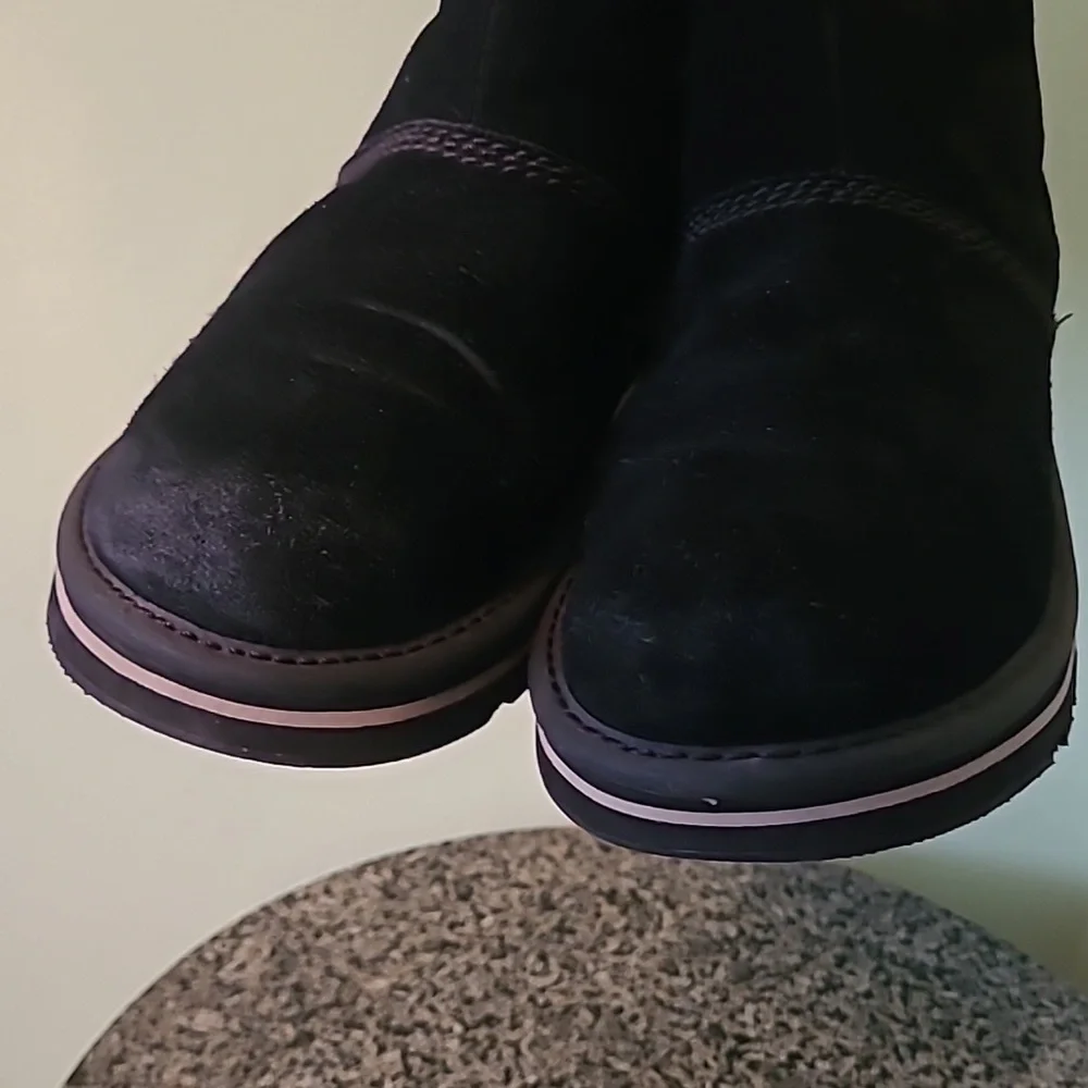 Sorel Newbie Short Boots Black Water-resistant Suede Leather Wmn 8.5 Winter Gray